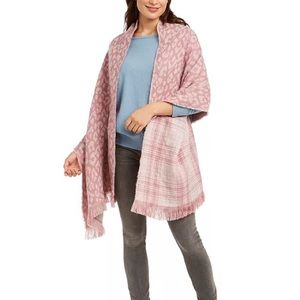 INC Reversible Leopard Plaid Wrap Pale Lilac OSFA